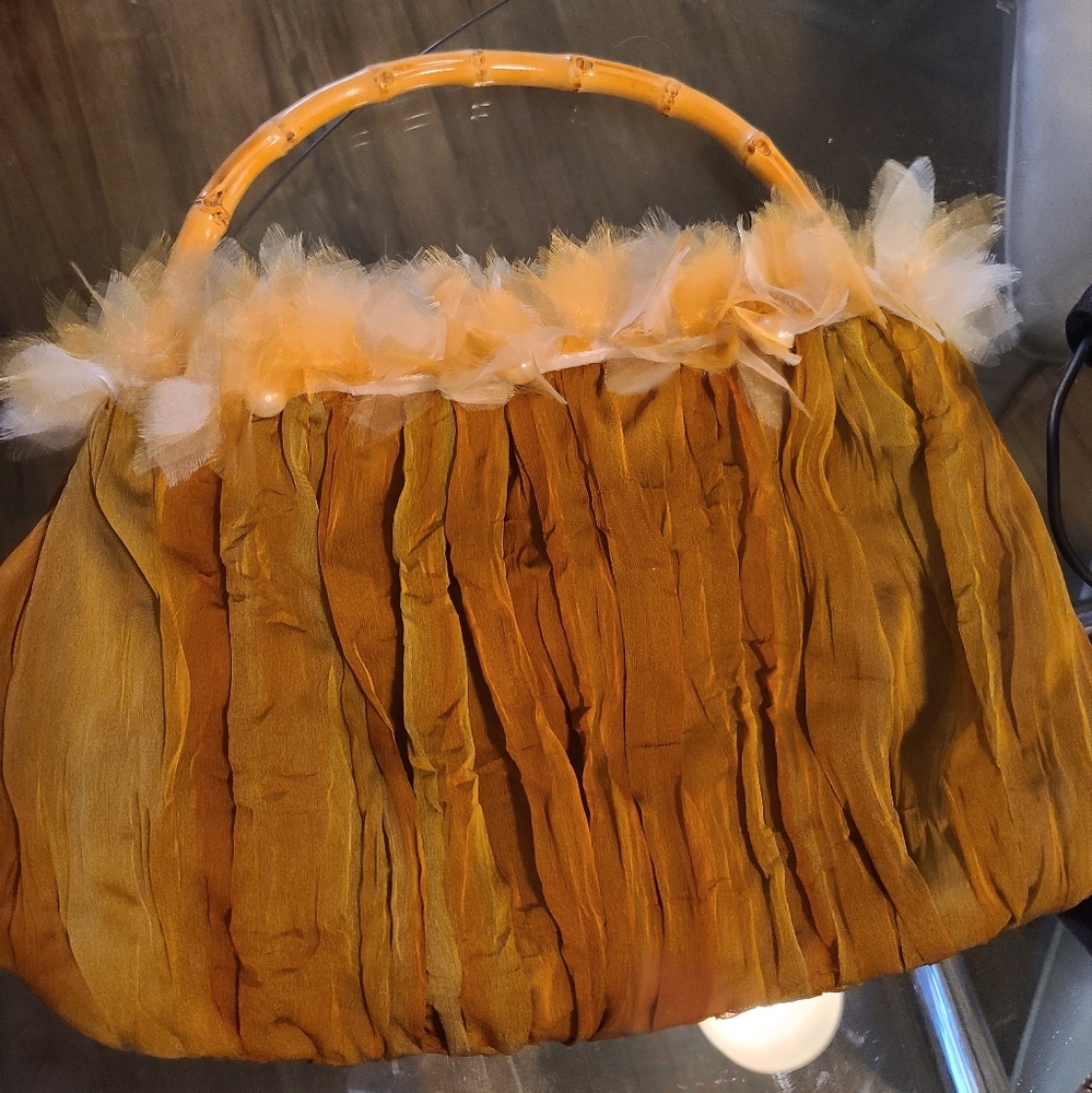 Vintage feather purse Bamboo handle